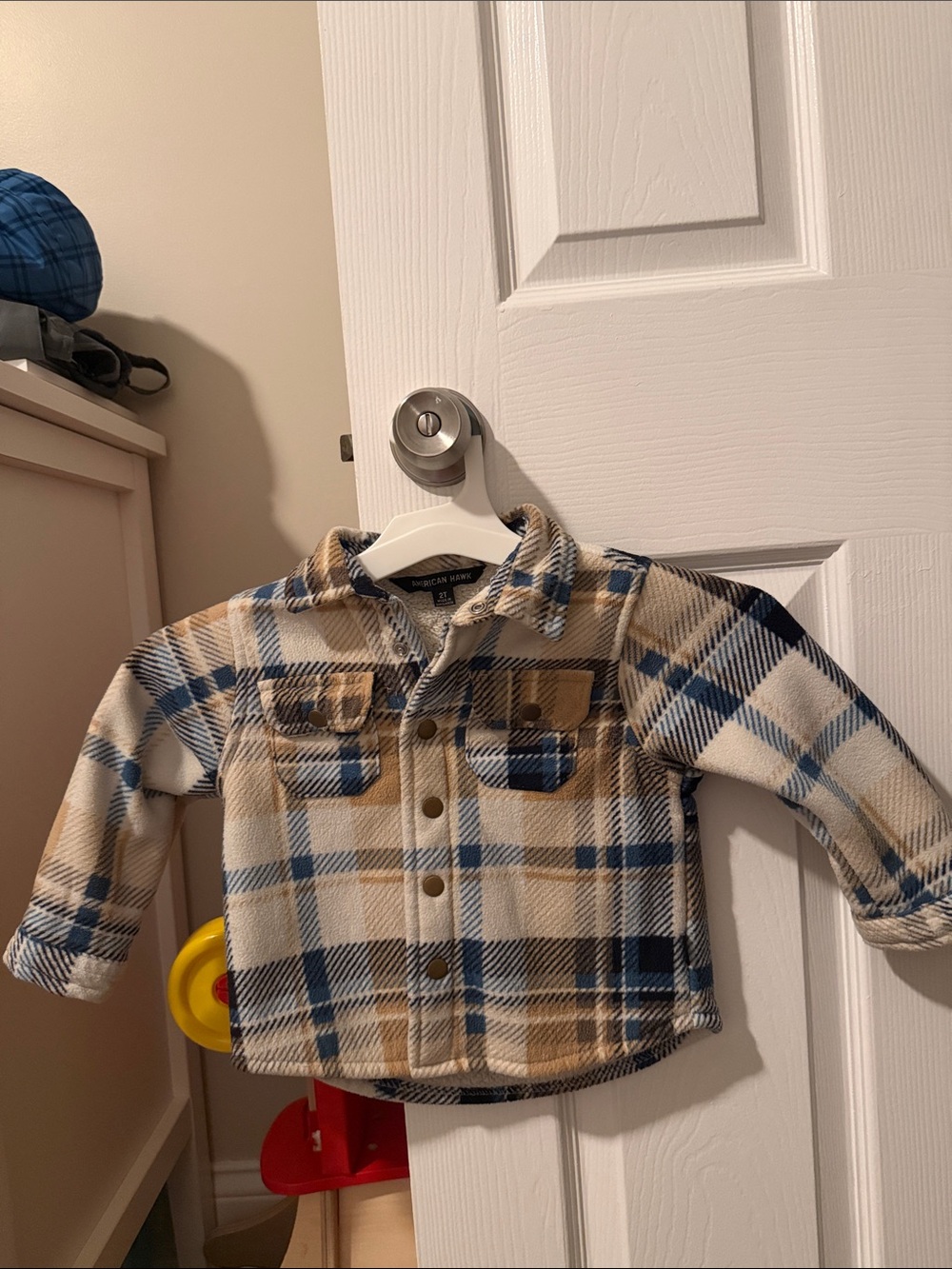 Kids Plaid Button-Down Shirt Jacket - Blue, Tan & Cream